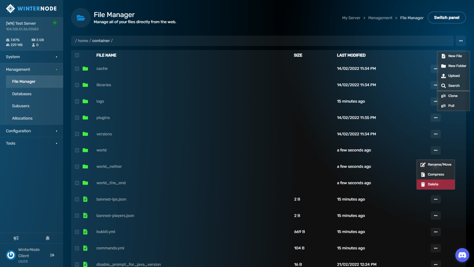 MeowNode Game Control Panel - File Manager