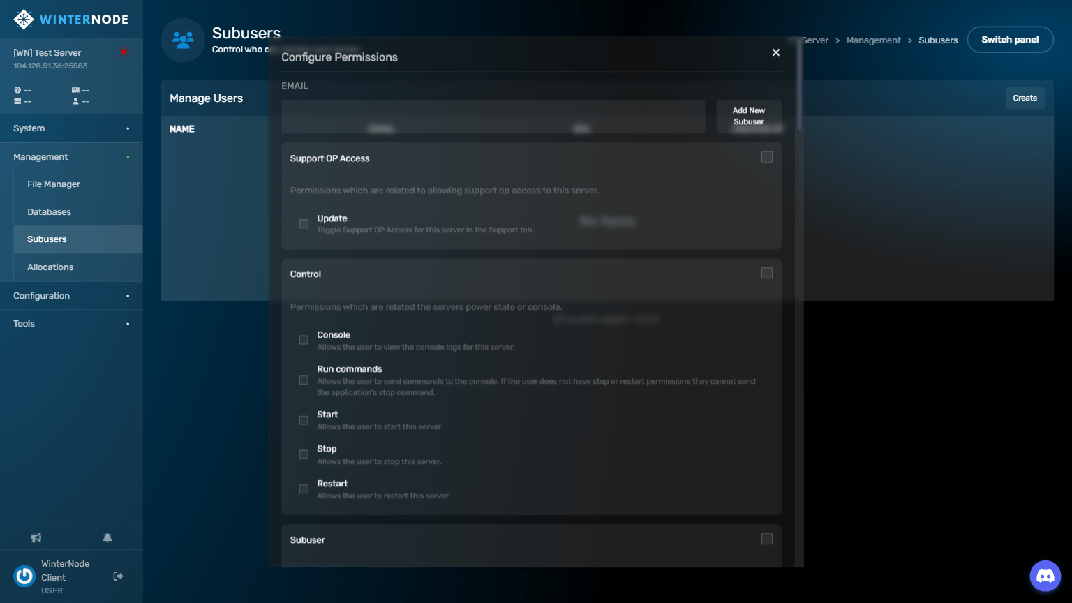 MeowNode Game Control Panel - Subusers Manager